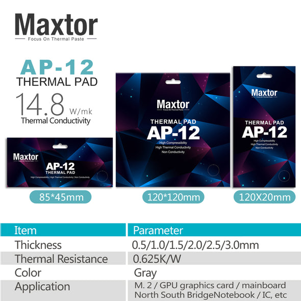 Maxtor AP-12 14.8W/m-k Thermal Pad  for GPU CPU